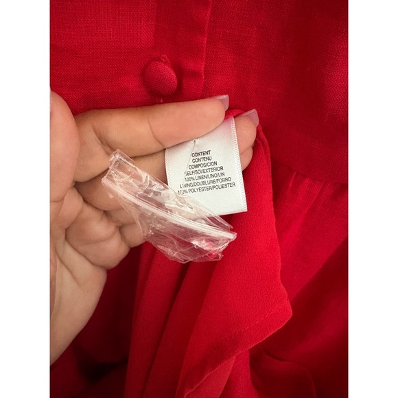 Charles Henry Red Linen Blend Midi Dress Size S NWT Sleeveless Tie Strap Pockets - Picture 5 of 10